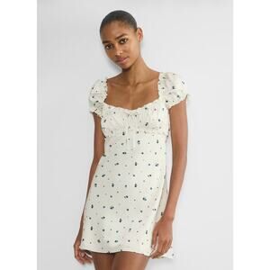 Sunday Best Aritzia Quill Satin Floral Puff Sleeve Mini Dress Size Large
